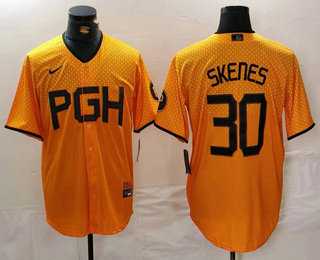 Mens Pittsburgh Pirates #30 Paul Skenes Yellow 2023 City Connect Stitched Jersey